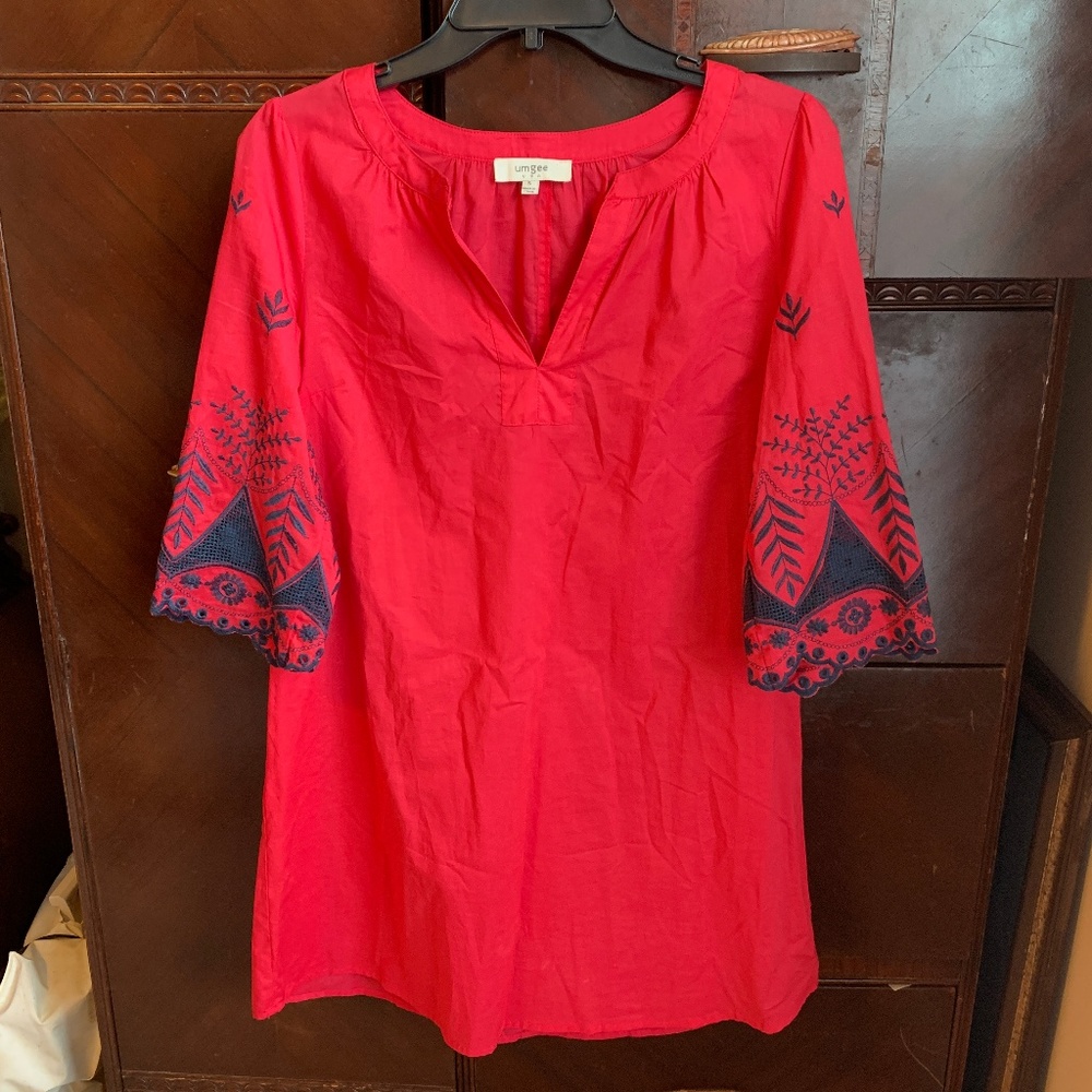 Umgee Red Tunic Dress with Embroidery SMALL